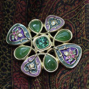 Jay Strongwater crystal and aventurine brooch